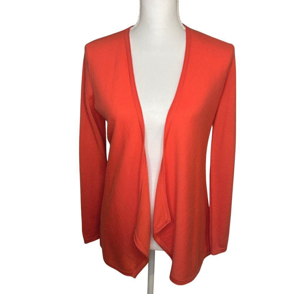 Eileen Fisher orange peach 100% cashmere waterfall open cardigan size XS